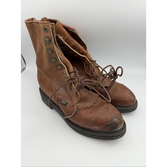 JUSTIN MEN'S LACE UP CAPRICE LEATHER WORK BOOTS SIZE 8D - Picture 3 of 9